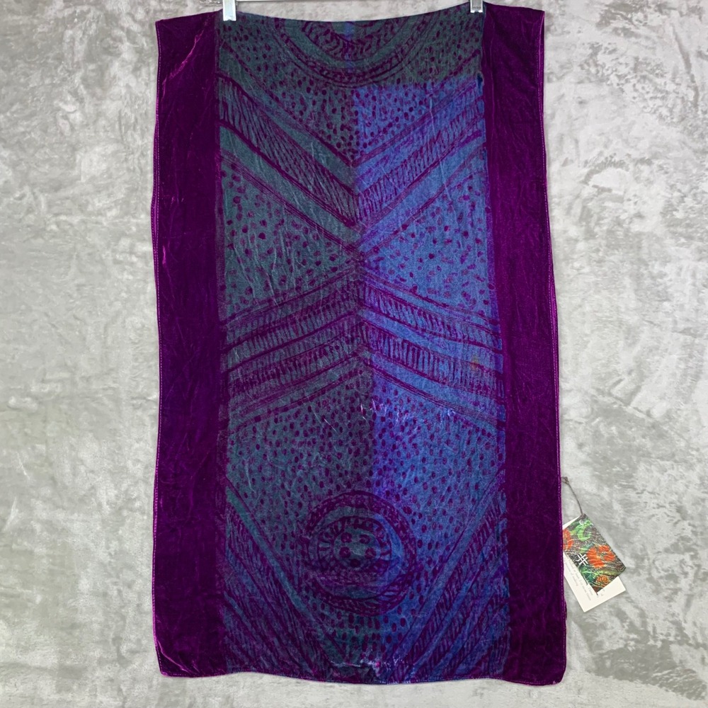 Janet Taylor Studio Purple Rayon Velvet Vat Dye Discharge Scarf Artisan Wrap NEW